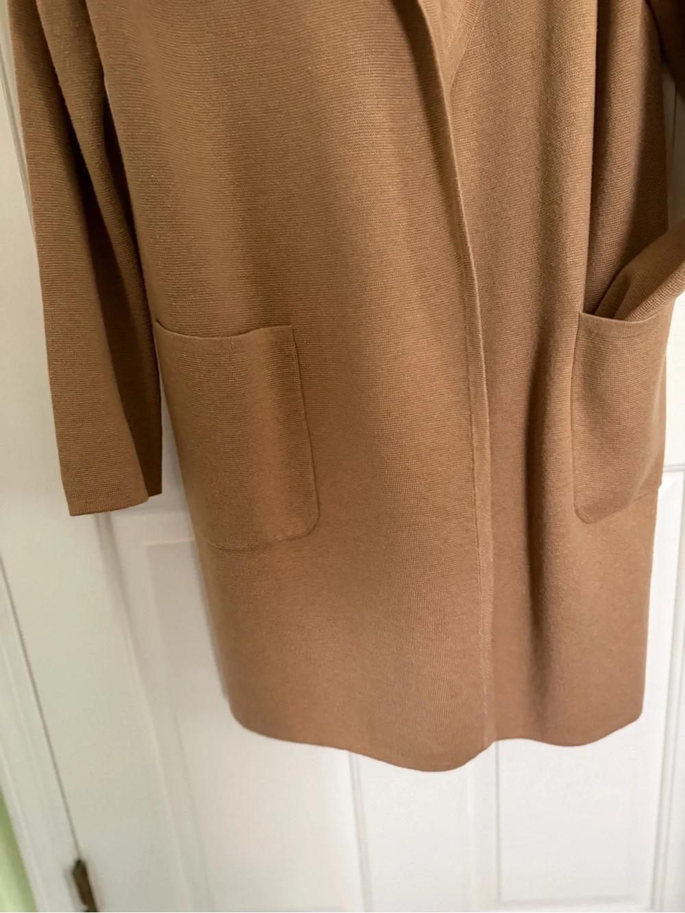 J.Crew Open Front Long Cotton Merino Wool Blend Cardigan in Camel